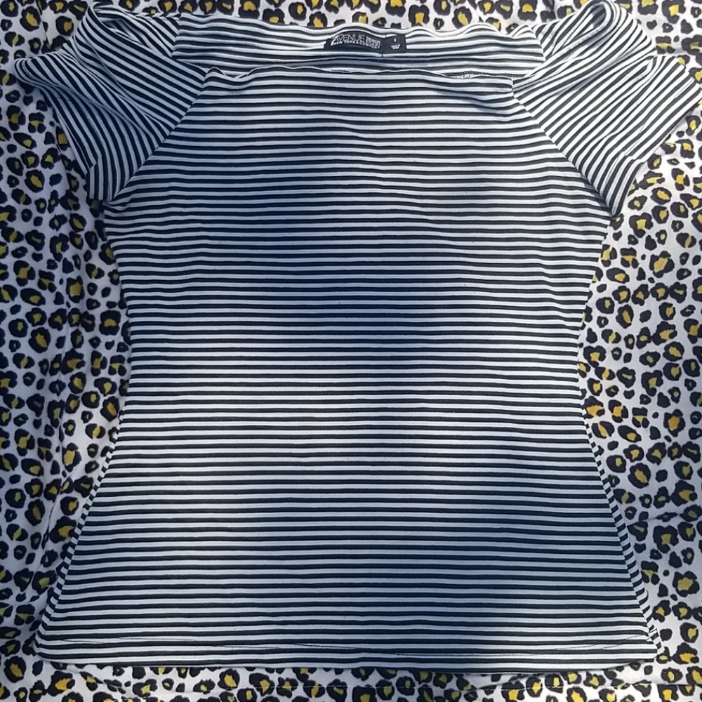 Black and white striped boat neck top